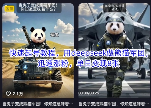 快速起号教程，用deepseek做熊猫军团，迅速涨粉，单日变现8张-星舰联盟