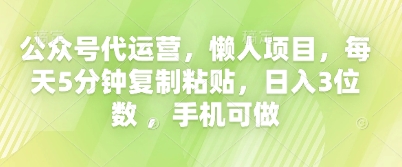 公众号代运营，懒人项目，每天5分钟复制粘贴，日入3位数 ，手机可做-星舰联盟