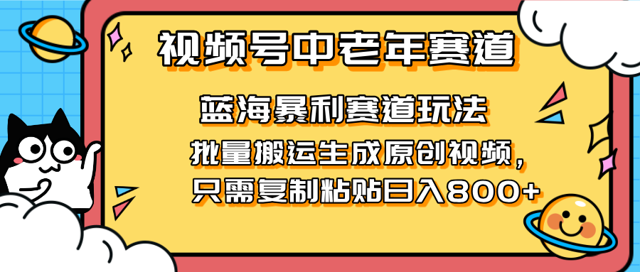 （14314期）2025视频号中老年短视频蓝海暴利风口！复制粘贴搬运视频单日赚800+，无…-星舰联盟