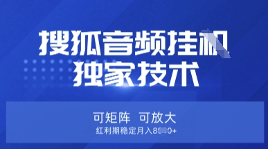 【搜狐音频挂G】独家技术，可矩阵可放大，红利期稳定月入8k【揭秘】-星舰联盟