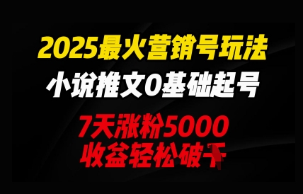 2025最火营销号玩法：小说推文0基础起号，7天涨粉5000，收益轻松破k-星舰联盟
