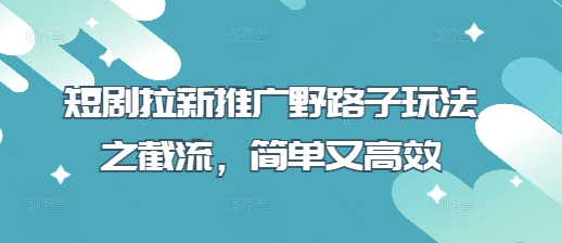 短剧拉新推广野路子玩法之截流，简单又高效-星舰联盟