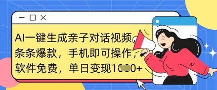 AI一键生成亲子对话视频，条条爆款，一部手机即可操作，单日变现数张-星舰联盟